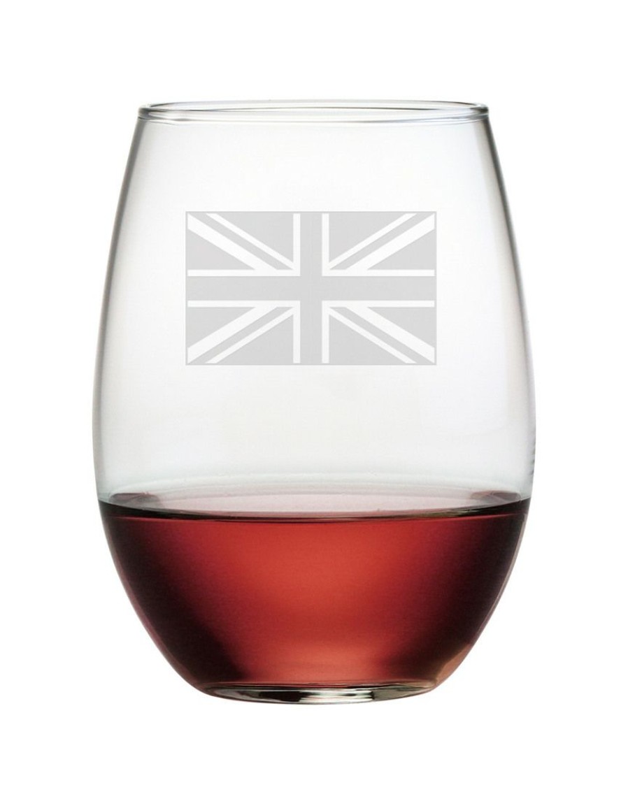 Games & Giftables Susquehanna Glass | Susquehanna Glass Union Jack Set Of Four 21Oz Stemless Glasses Home Bar Carts & Accessories