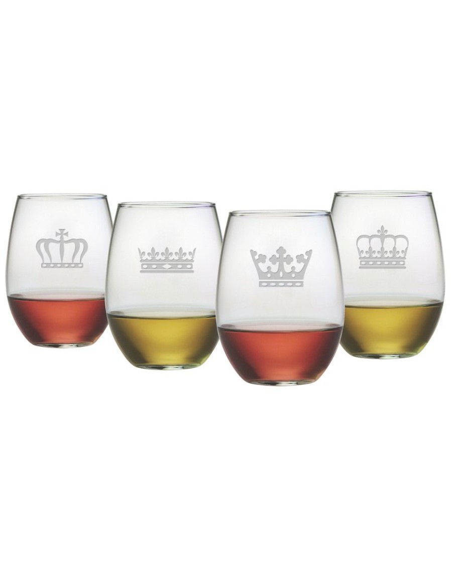 Games & Giftables Susquehanna Glass | Susquehanna Glass "Crowns" Set Of 4 21Oz Stemless Glasses Home Bar Carts & Accessories