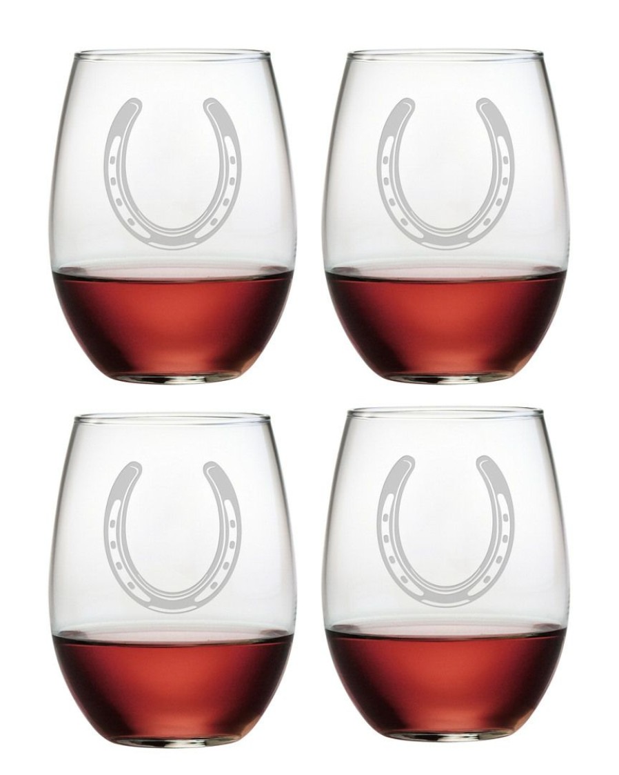 Games & Giftables Susquehanna Glass | Susquehanna Glass Horse Shoe Set Of 4 Stemless Glasses Home Bar Carts & Accessories