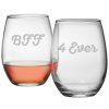 Games & Giftables Susquehanna Glass | Susquehanna Glass Set Of 2 Bff 4 Ever Stemless Wine Glasses Home Bar Carts & Accessories