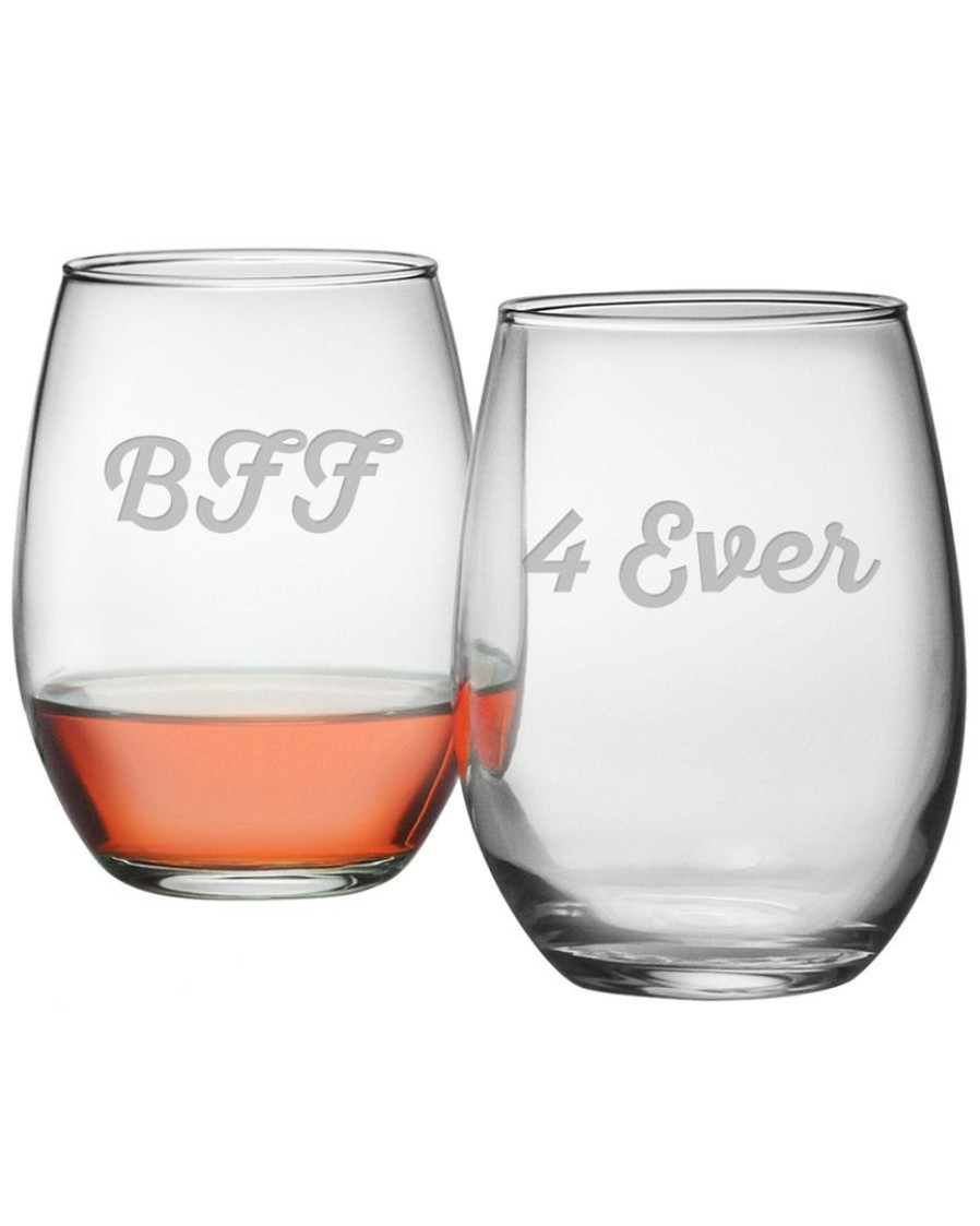 Games & Giftables Susquehanna Glass | Susquehanna Glass Set Of 2 Bff 4 Ever Stemless Wine Glasses Home Bar Carts & Accessories