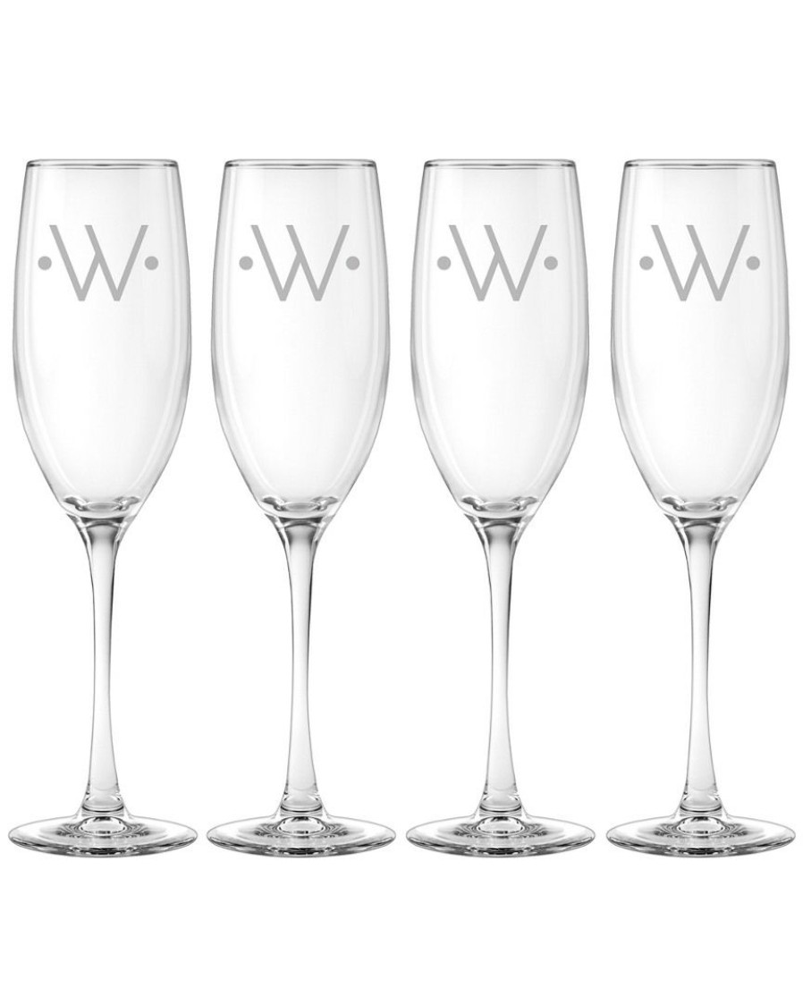 Drinkware Susquehanna Glass | Susquehanna Glass Monogrammed Set Of Four 8Oz Dot Grand Flutes, (A-Z) Home Drinkware