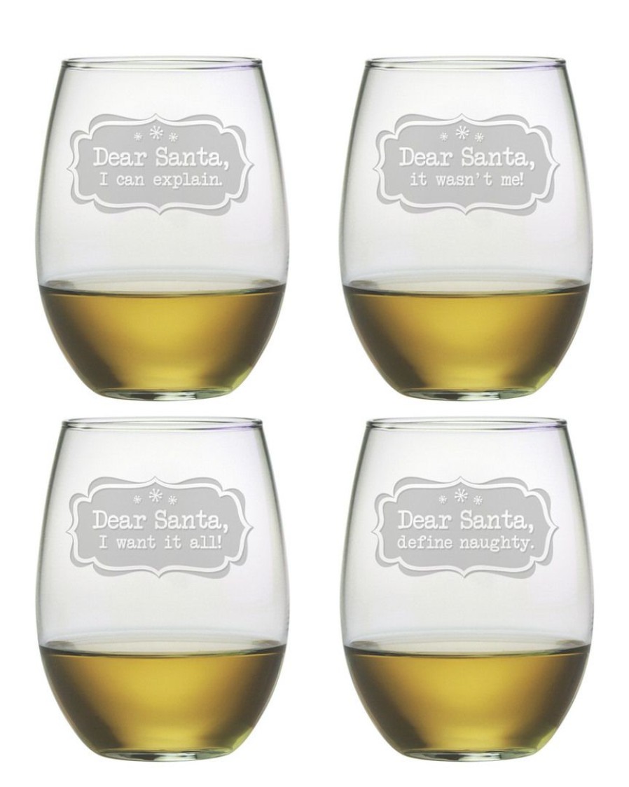 Drinkware Susquehanna Glass | Susquehanna Glass Dear Santa Set Of Four Stemless 21Oz Wine Glasses Home Drinkware