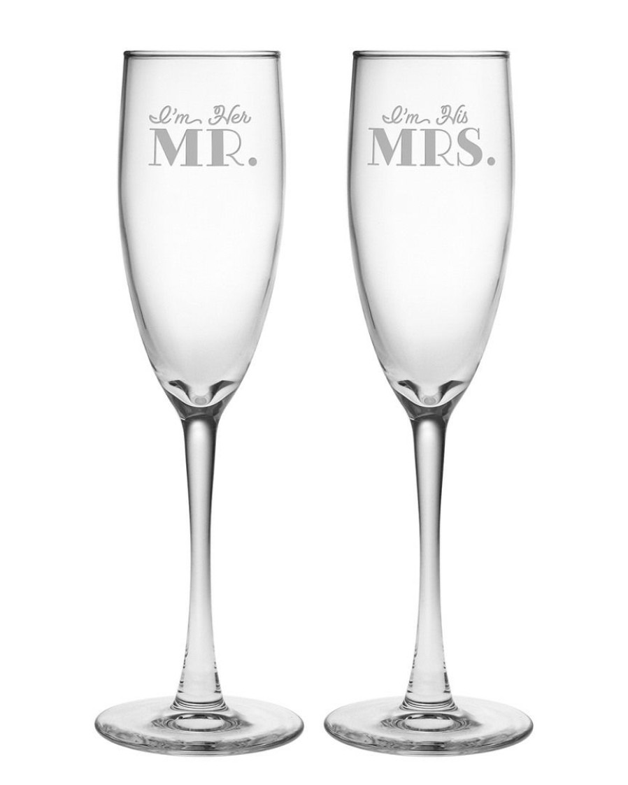 Drinkware Susquehanna Glass | Susquehanna Glass Set Of 2 I'M Her & I'M His Champagne Flute Glasses Home Drinkware