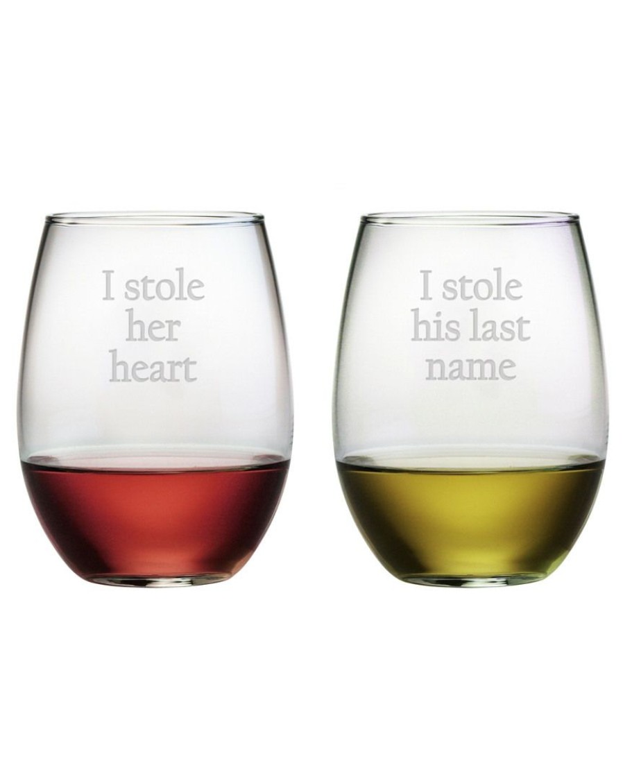 Drinkware Susquehanna Glass | Susquehanna Glass Set Of 2 21Oz Stole Her Heart Stemless Wine Glasses Home Drinkware