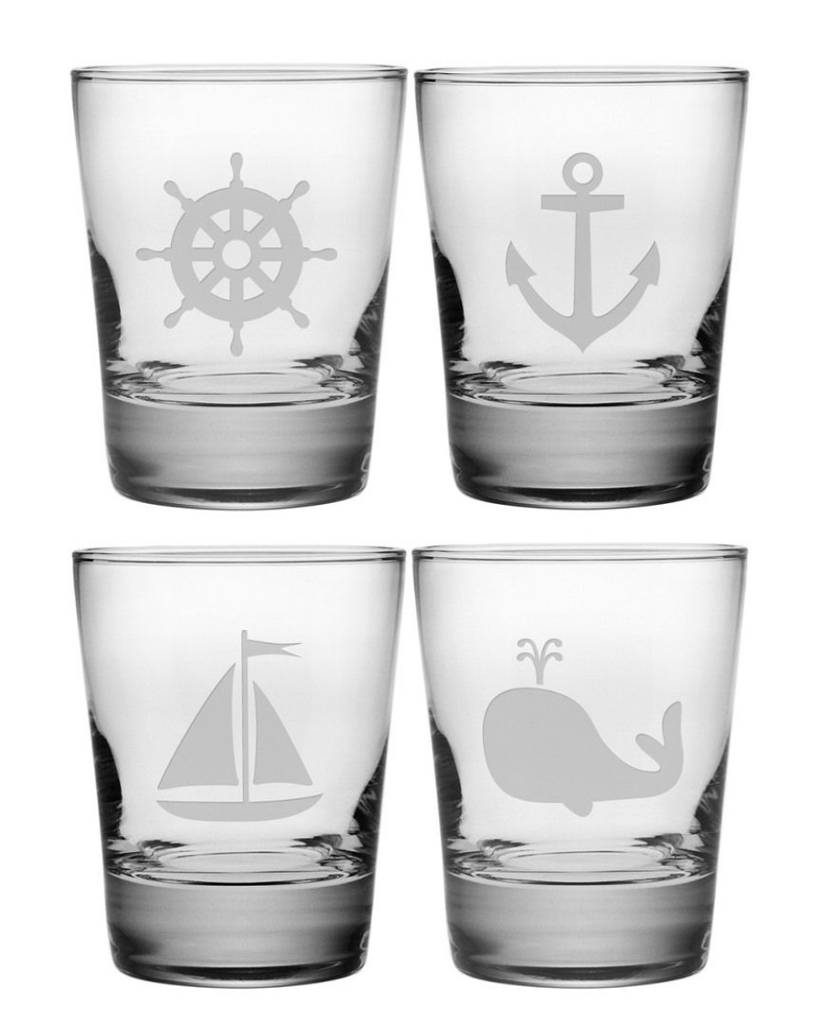 Games & Giftables Susquehanna Glass | Susquehanna Glass Set Of Four Nautical 13.25Oz Double Old Fashion Glasses Home Bar Carts & Accessories