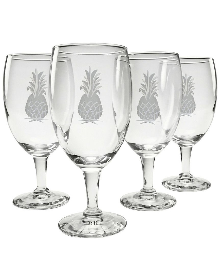 Games & Giftables Susquehanna Glass | Susquehanna Glass Set Of 4 Pineapple Handcut Footed Goblets Home Bar Carts & Accessories