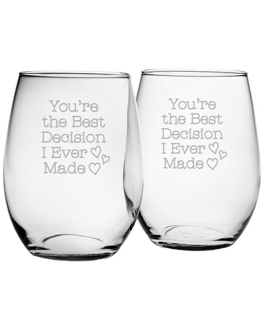 Drinkware Susquehanna Glass | Susquehanna Glass Set Of 2 Best Decision Stemless Wine Glasses Home Drinkware