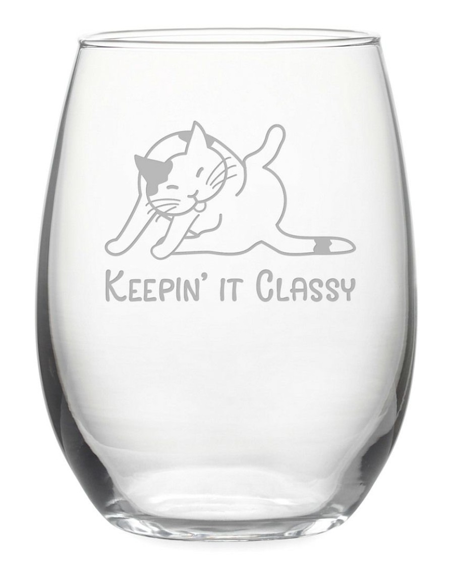 Pet Supplies Susquehanna Glass | Susquehanna Glass Set Of 4 Classy Cat Stemless Wine Tumblers Home Pet Supplies