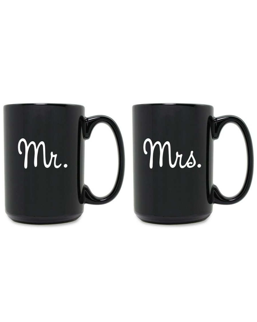 Drinkware Susquehanna Glass | Susquehanna Glass Set Of 2 Mr. & Mrs. Grande Black Mugs Home Drinkware