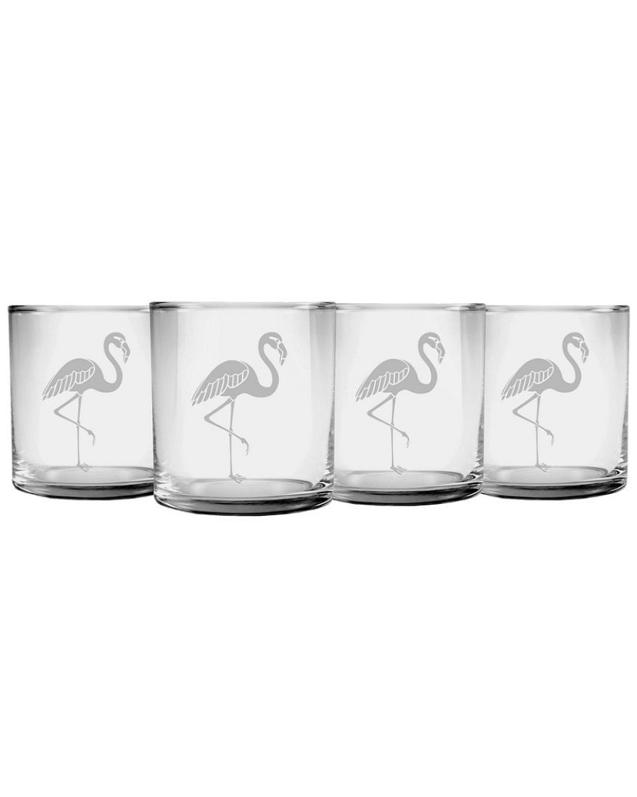 Games & Giftables Susquehanna Glass | Susquehanna Glass Set Of 4 Flamingo Slim Rocks Glasses Home Bar Carts & Accessories