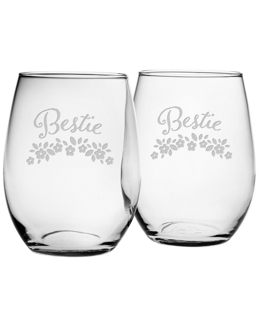 Games & Giftables Susquehanna Glass | Susquehanna Glass Set Of 2 Bestie Stemless Wine Glasses Home Bar Carts & Accessories