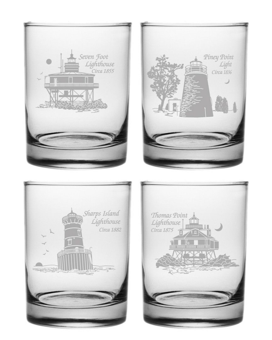 Games & Giftables Susquehanna Glass | Susquehanna Glass Set Of 4 Chesapeake Lighthouse Collection Rocks Glasses Home Bar Carts & Accessories