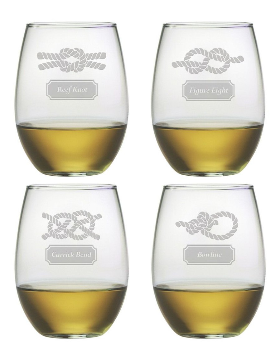 Games & Giftables Susquehanna Glass | Susquehanna Glass "Nautical Knots" Set Of 4 Stemless Glasses Home Bar Carts & Accessories