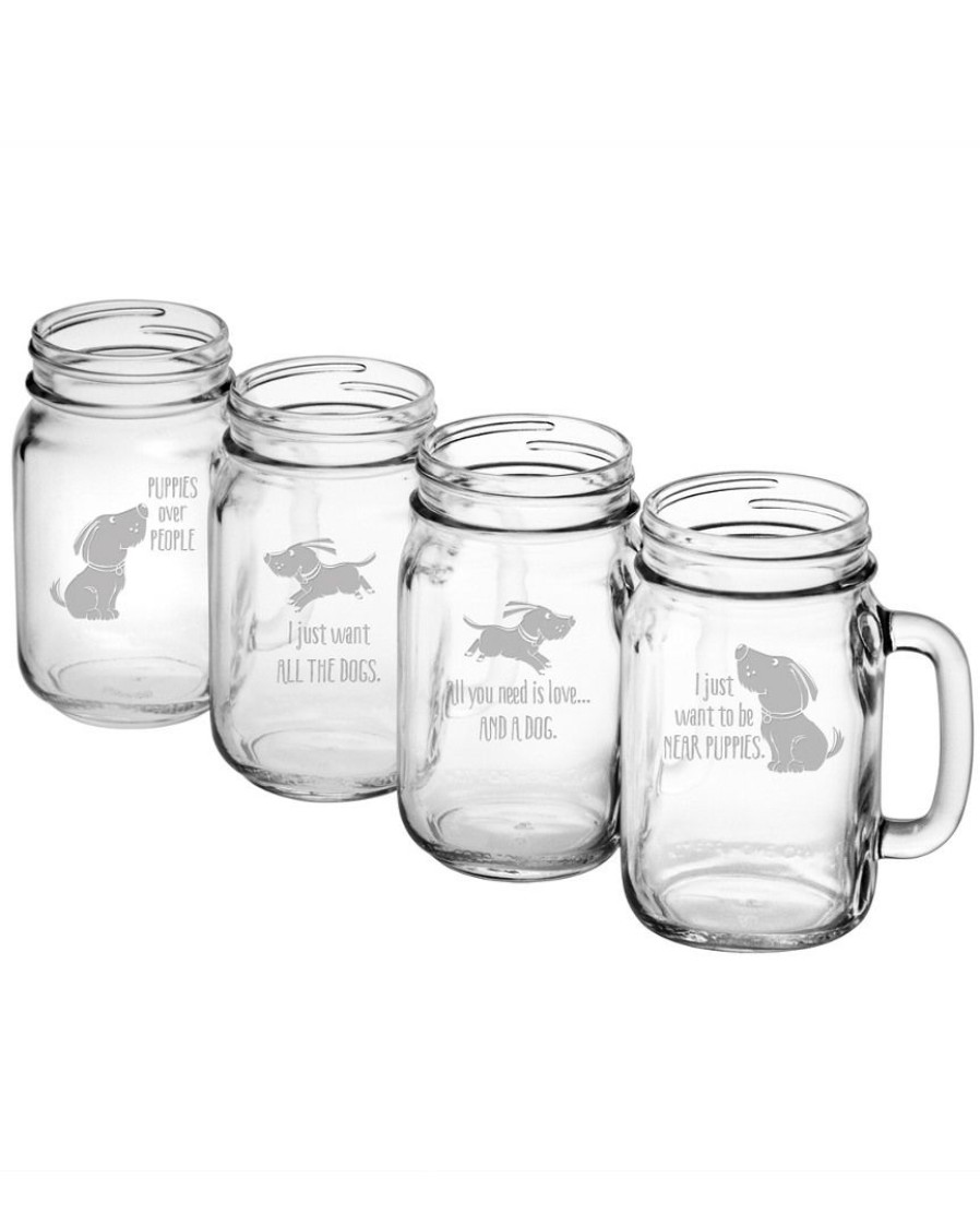 Pet Supplies Susquehanna Glass | Susquehanna Glass Happy Dog Assortment Handled Drinking Jar Set Of 4 Home Pet Supplies