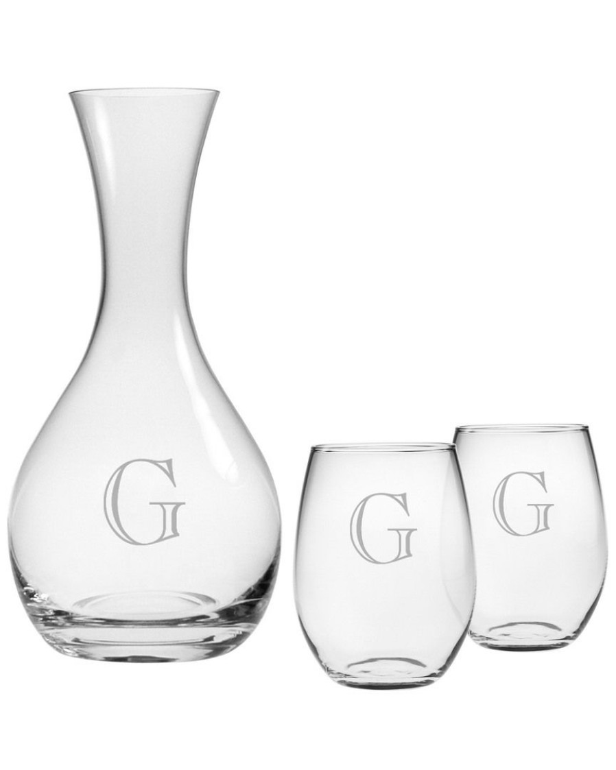 Games & Giftables Susquehanna Glass | Susquehanna Glass Monogrammed 3Pc Engraver Carafe And Stemless Set, (A-Z) Home Bar Carts & Accessories