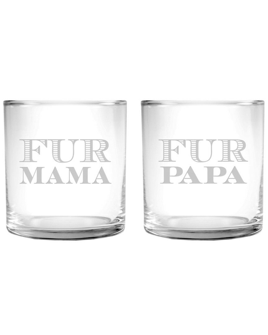 Games & Giftables Susquehanna Glass | Susquehanna Glass Set Of Two 11.5Oz Mama & Papa Slim Rocks Glasses Home Bar Carts & Accessories