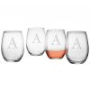 Drinkware Susquehanna Glass | Susquehanna Glass Monogrammed Set Of Four Engraver Stemless Wine Glasses, (A-Z) Home Drinkware