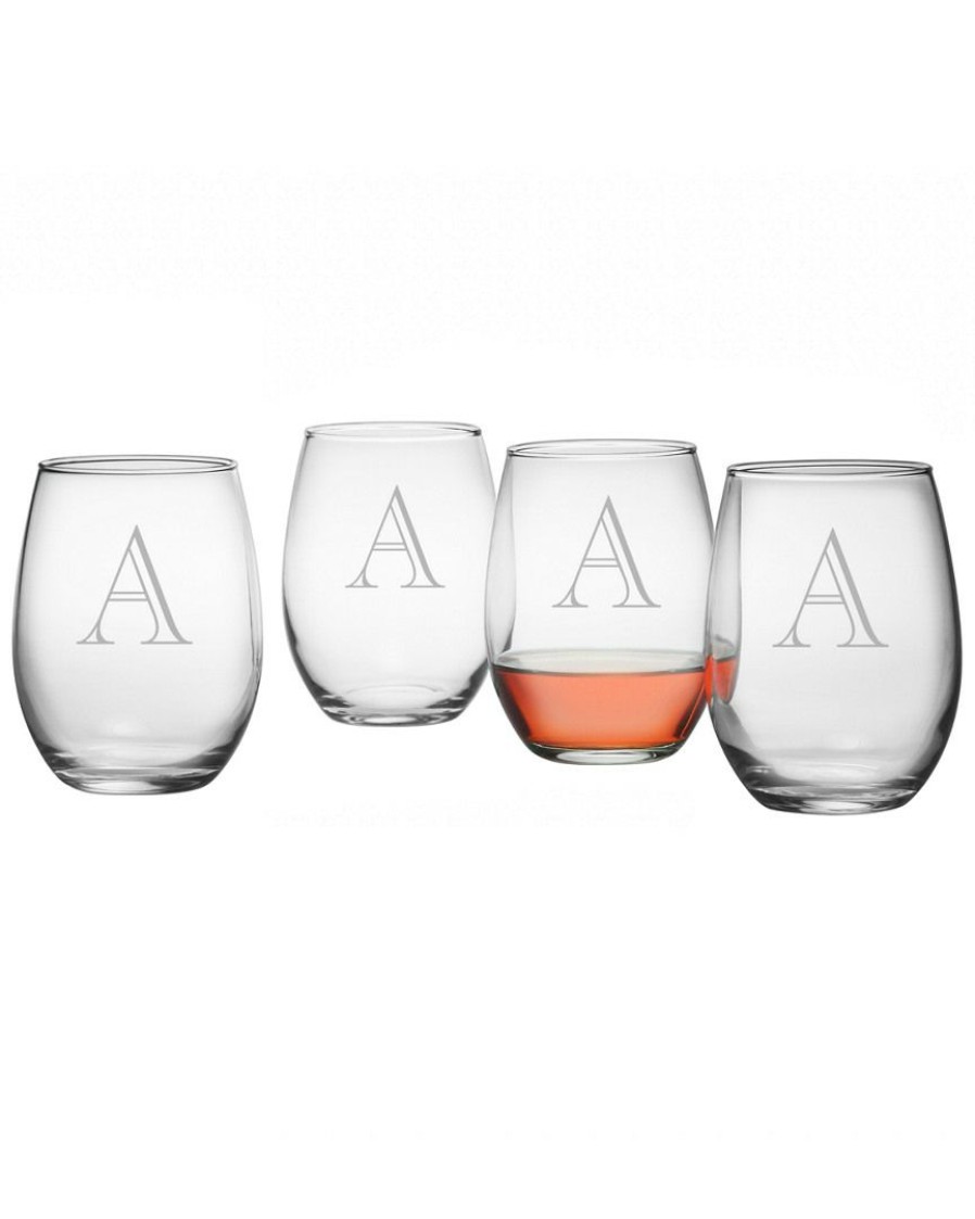 Drinkware Susquehanna Glass | Susquehanna Glass Monogrammed Set Of Four Engraver Stemless Wine Glasses, (A-Z) Home Drinkware