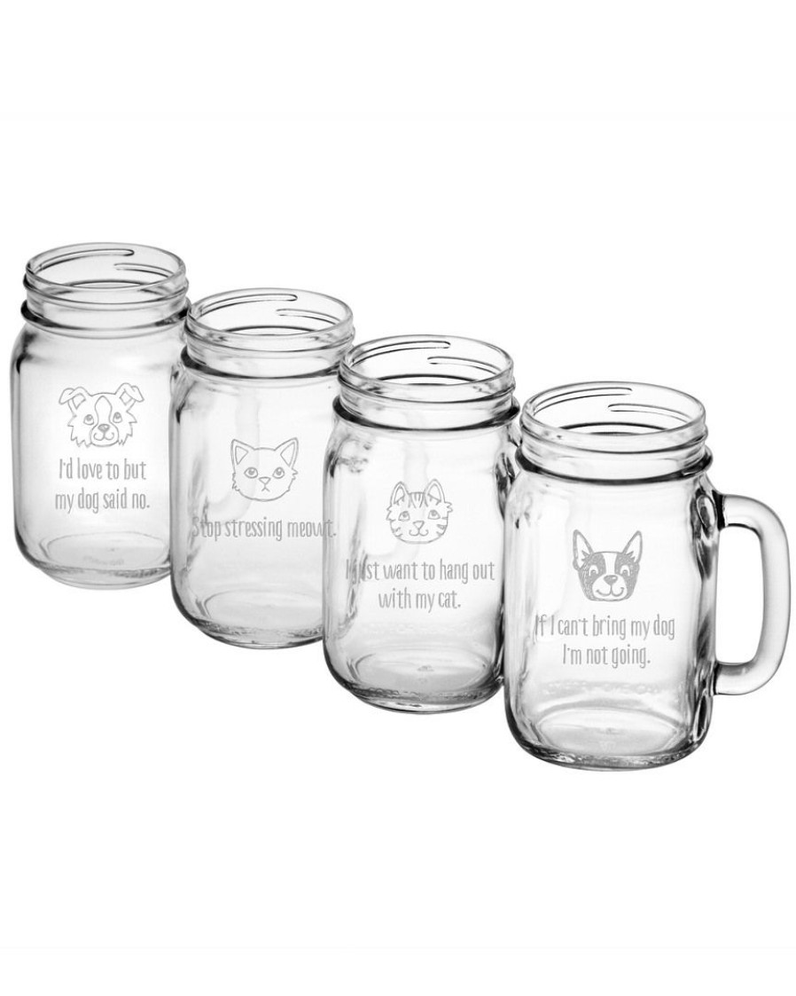 Pet Supplies Susquehanna Glass | Susquehanna Glass Like Cats And Dogs Assortment Handled Drinking Jar Set Of 4 Home Pet Supplies