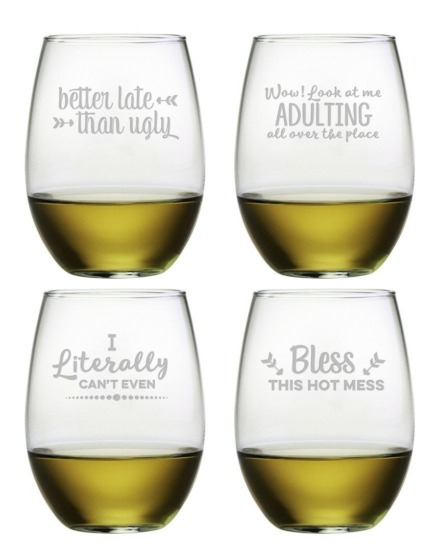 Games & Giftables Susquehanna Glass | Susquehanna Glass Set Of 4 Boozily Honest Stemless Wine Home Bar Carts & Accessories