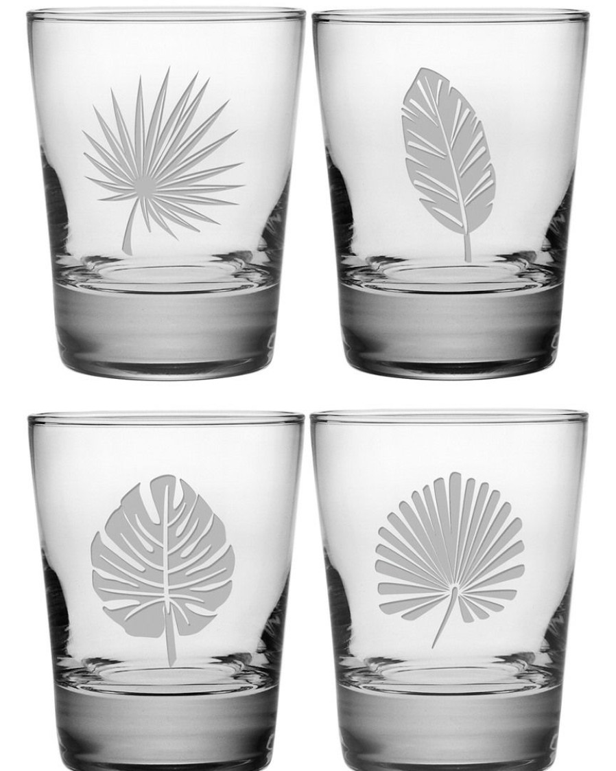 Games & Giftables Susquehanna Glass | Susquehanna Glass Set Of 4 Tropical Foliage Assortment Heavy Based Dof Glasses Home Bar Carts & Accessories