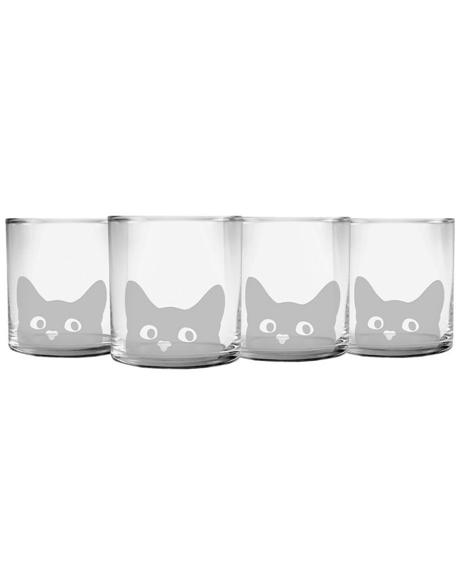 Dinnerware Susquehanna Glass | Susquehanna Glass Set Of 4 Curious Cat Slim Rocks Glasses Home Dinnerware