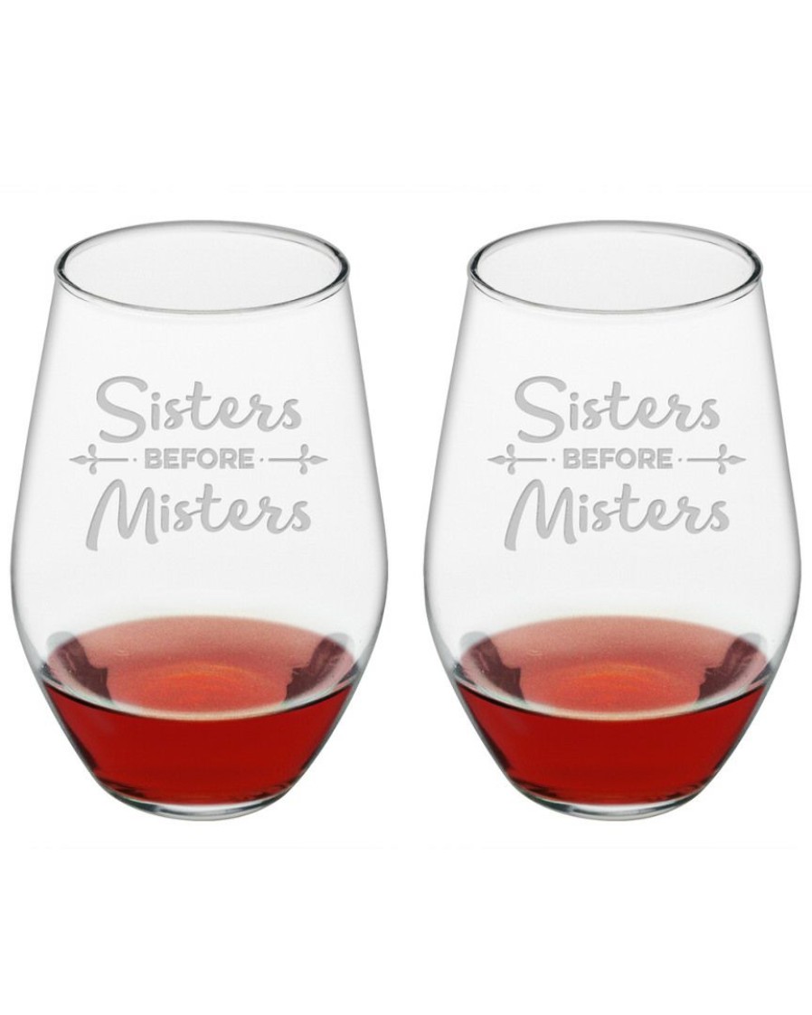 Games & Giftables Susquehanna Glass | Susquehanna Glass Set Of 2 Sisters Before Misters Stemless Wine Glasses Home Bar Carts & Accessories