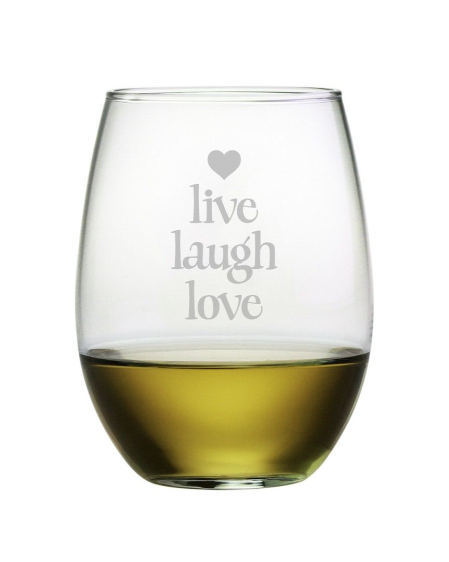 Drinkware Susquehanna Glass | Susquehanna Glass Live Laugh Love Set Of Four 21Oz Stemless Wine Home Drinkware