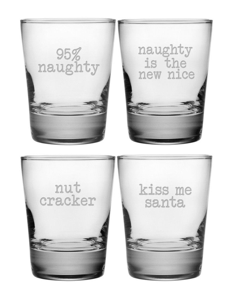 Drinkware Susquehanna Glass | Susquehanna Glass Set Of 4 Naughty Christmas Double Old Fashoined Glasses 13Oz Home Drinkware