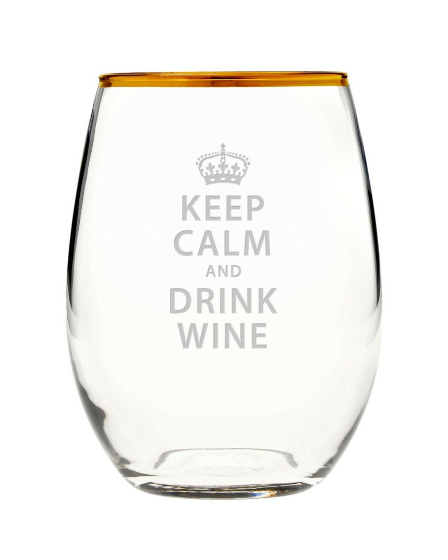 Games & Giftables Susquehanna Glass | Susquehanna Glass Set Of Four 21Oz Keep Calm & Drink Wine Gold Glasses Home Bar Carts & Accessories