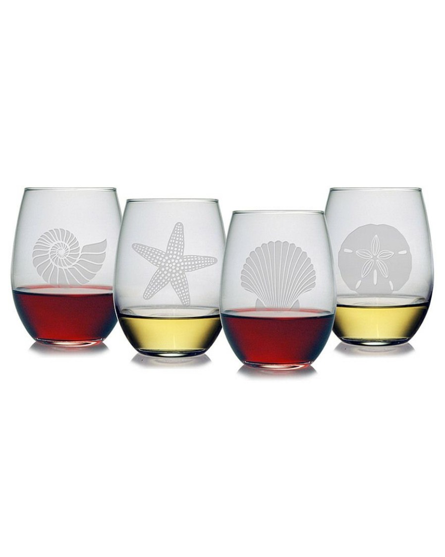 Drinkware Susquehanna Glass | Susquehanna Glass Set Of 4 Seashore Stemless Wine Glasses Home Drinkware