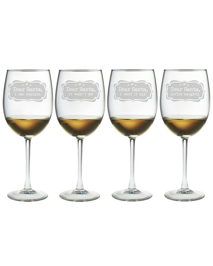 Games & Giftables Susquehanna Glass | Susquehanna Glass Dear Santa Set Of Four 19Oz Wine Glasses Home Bar Carts & Accessories