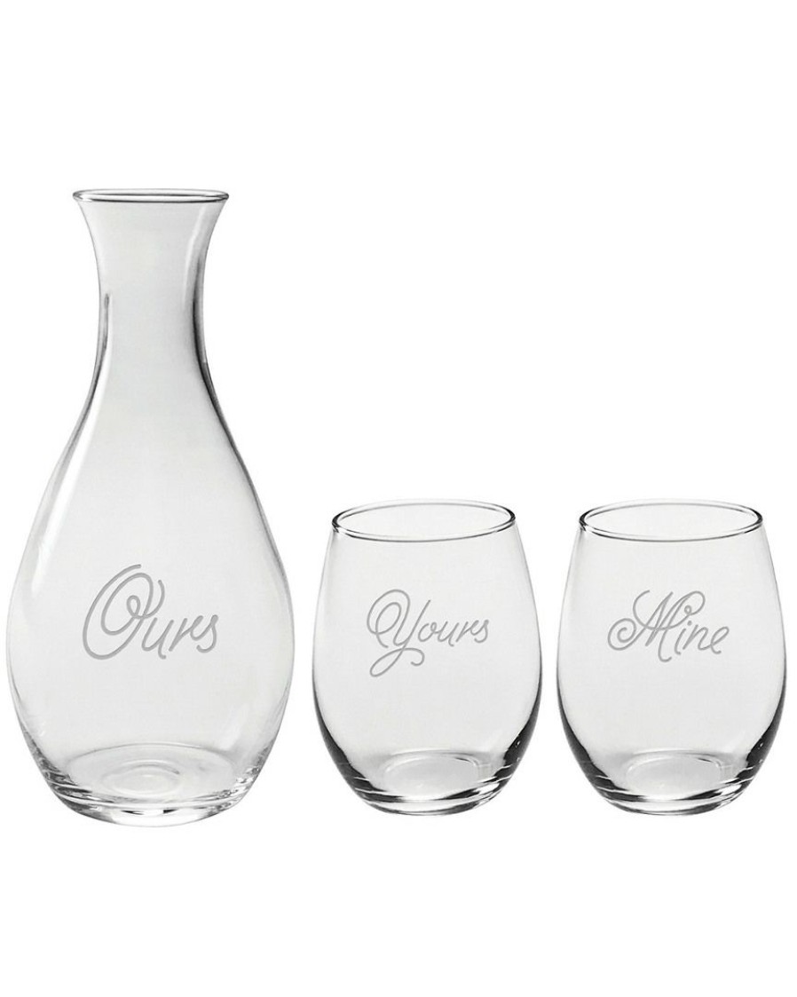 Games & Giftables Susquehanna Glass | Susquehanna Glass Yours, Mine & Ours Carafe & Stemless 3Pc Set Home Bar Carts & Accessories