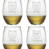 Games & Giftables Susquehanna Glass | Susquehanna Glass Set Of 4 Feline Faces Assortment Stemless Wine Tumblers Home Bar Carts & Accessories