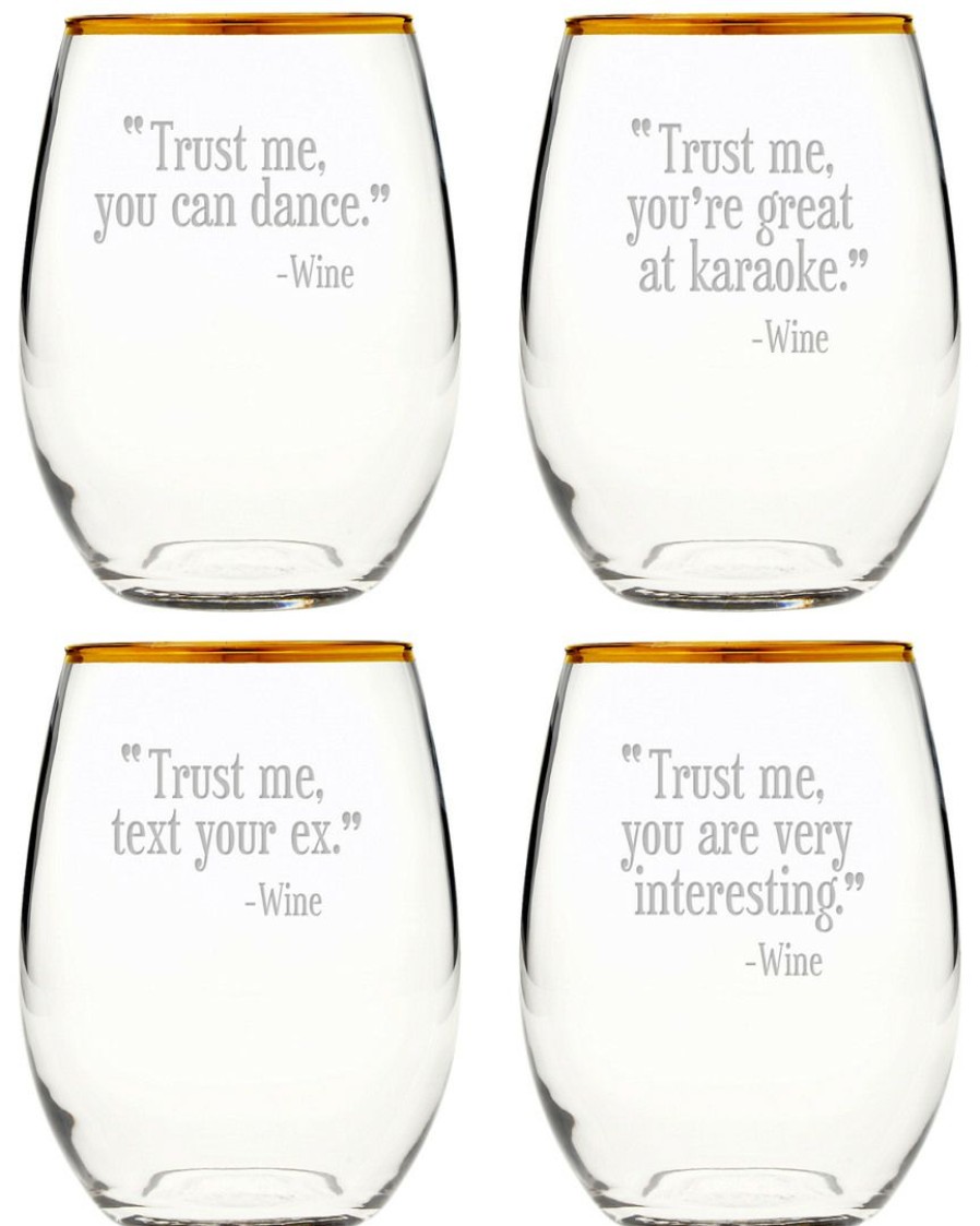 Games & Giftables Susquehanna Glass | Susquehanna Glass Trust Me Set Of Four 21Oz Stemless Glasses Home Bar Carts & Accessories