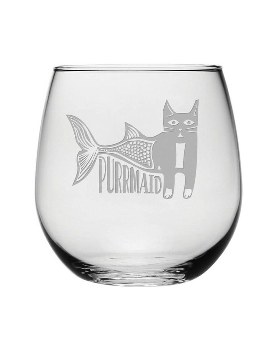 Games & Giftables Susquehanna Glass | Susquehanna Glass Purrmaid Set Of 4 16.75Oz Stemless Wine Glasses Home Bar Carts & Accessories