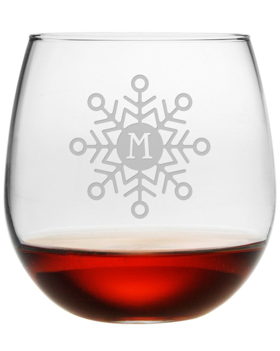 Games & Giftables Susquehanna Glass | Susquehanna Glass Monogrammed Set Of Four 16.75Oz Mod Snowflake Stemless Glasses, (A-Z) Home Seasonal