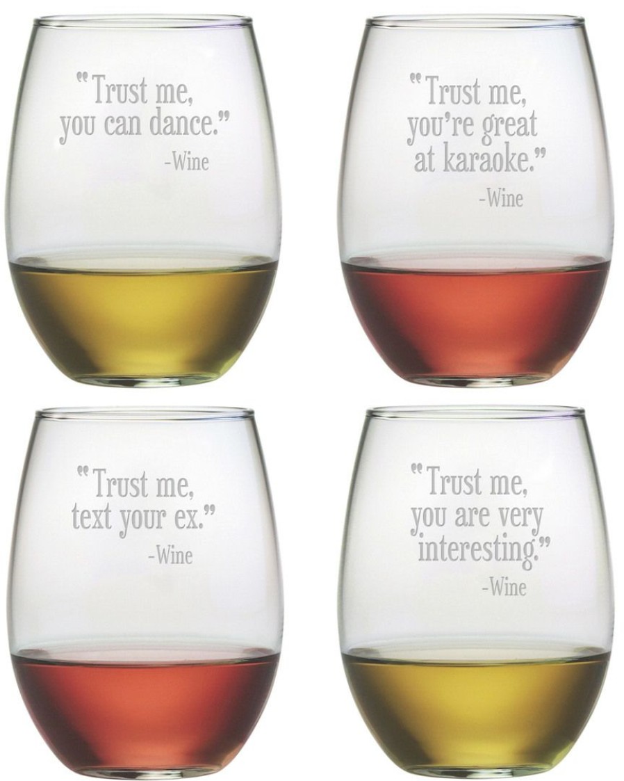 Games & Giftables Susquehanna Glass | Susquehanna Glass Trust Me Assorted Set Of 4 Stemless Wine Glasses Home Bar Carts & Accessories