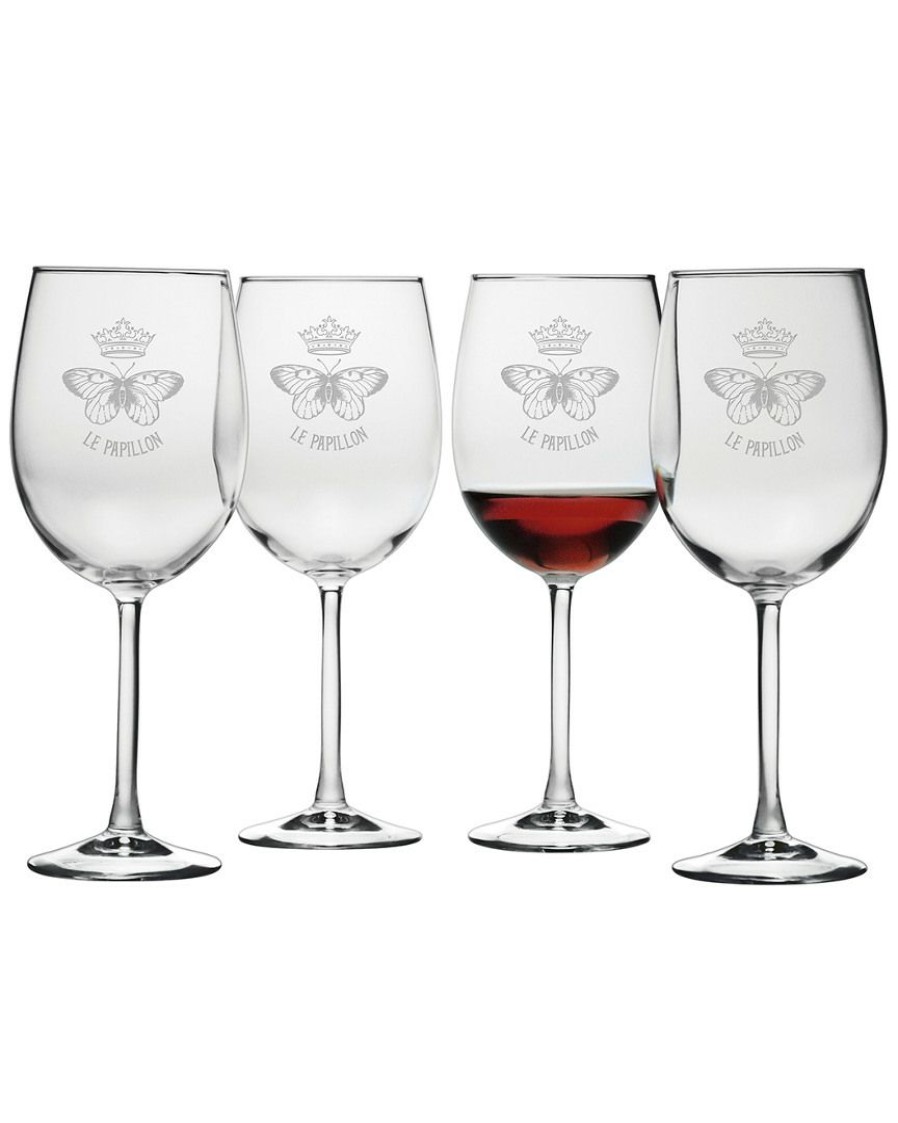 Games & Giftables Susquehanna Glass | Susquehanna Glass Set Of 4 Le Papillon Wine Glass Home Bar Carts & Accessories