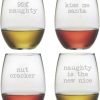 Drinkware Susquehanna Glass | Susquehanna Glass Naughty Christmas Set Of 4 Stemless Wine Glasses 21Oz Home Drinkware