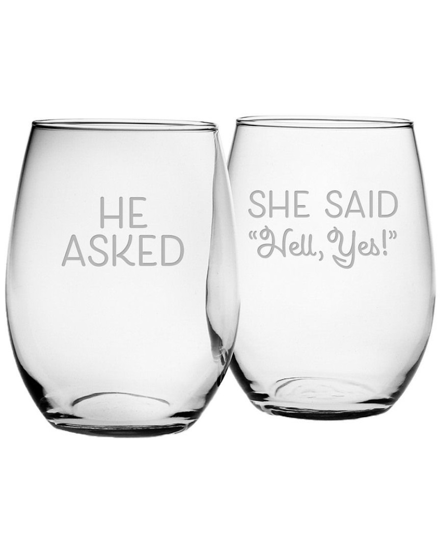 Drinkware Susquehanna Glass | Susquehanna Glass Set Of 2 He Asked Stemless Wine Glasses Home Drinkware