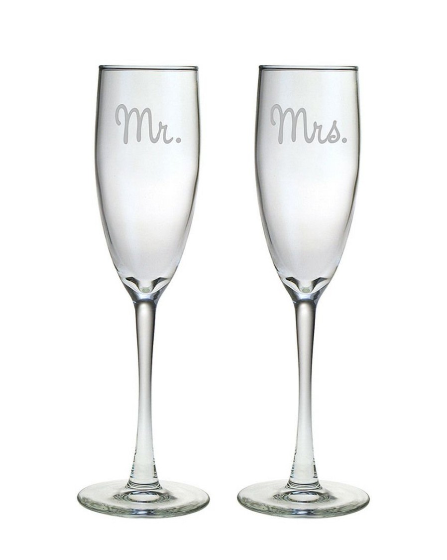 Drinkware Susquehanna Glass | Susquehanna Glass Set Of Two 5.75Oz Mr. & Mrs. Champagne Flutes Home Drinkware