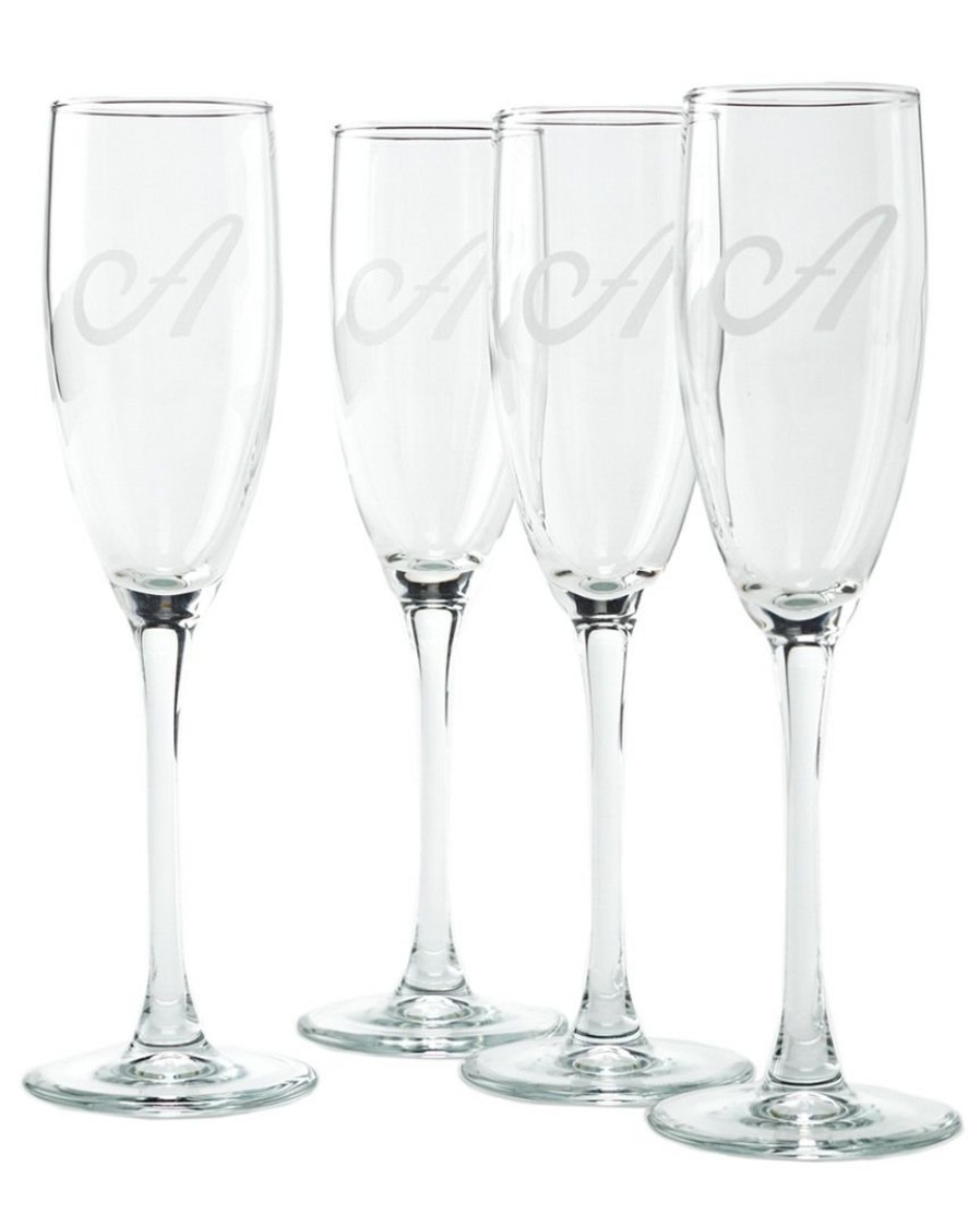 Drinkware Susquehanna Glass | Susquehanna Glass Monogrammed Set Of Four 5.75Oz Champagne Flutes, (A-Z) Home Drinkware