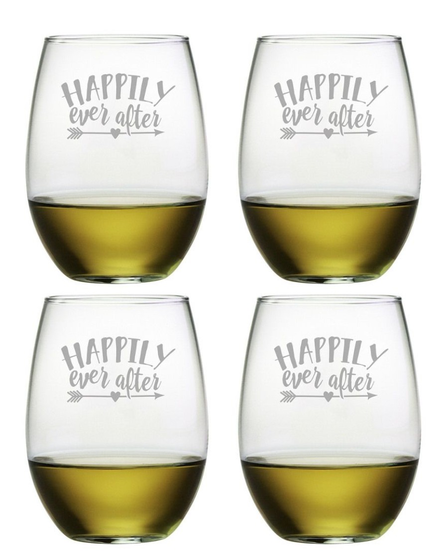 Games & Giftables Susquehanna Glass | Susquehanna Glass Set Of Four 21Oz Happily Ever After Stemless Glasses Home Bar Carts & Accessories