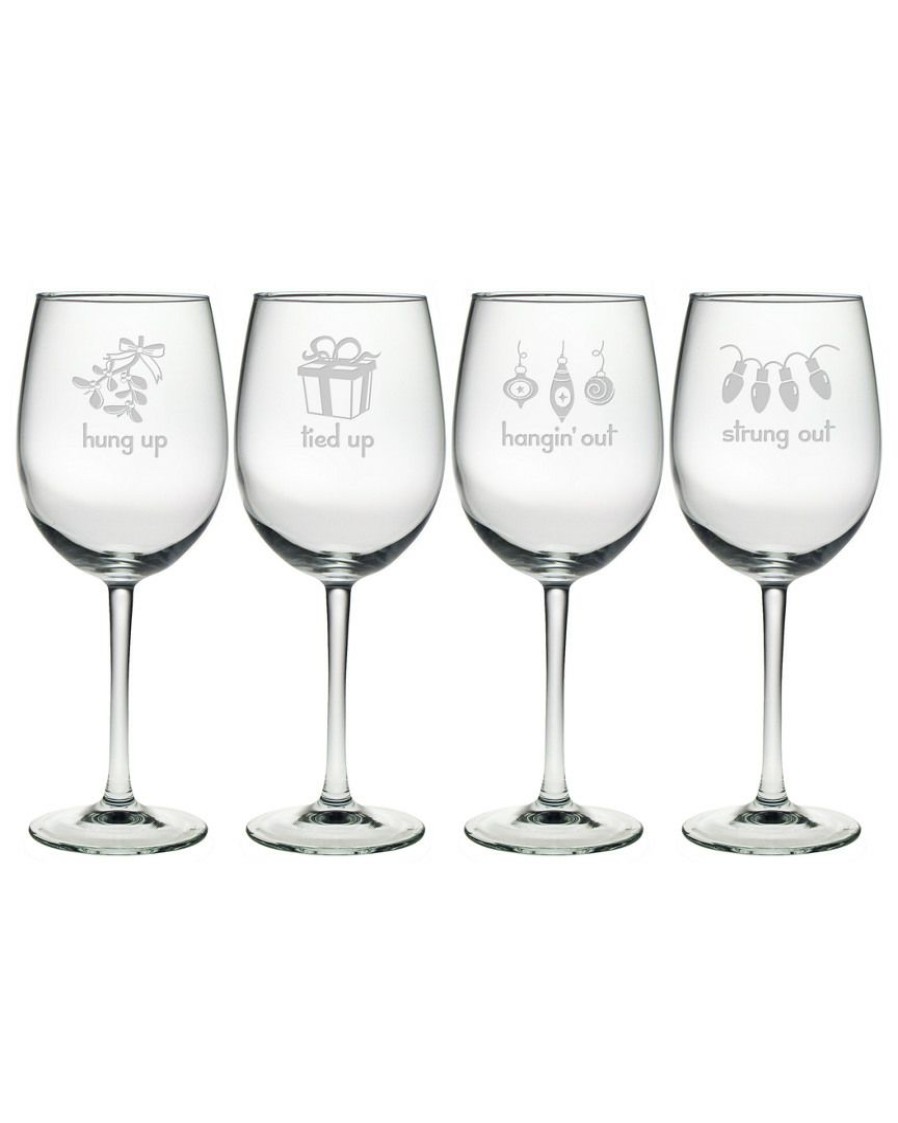 Games & Giftables Susquehanna Glass | Susquehanna Glass Set Of Four 19Oz Holiday Hang Ups Ap Wine Glasses Home Seasonal