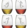 Games & Giftables Susquehanna Glass | Susquehanna Glass Set Of 4 Mermaid Assortment Stemless Wine Home Bar Carts & Accessories