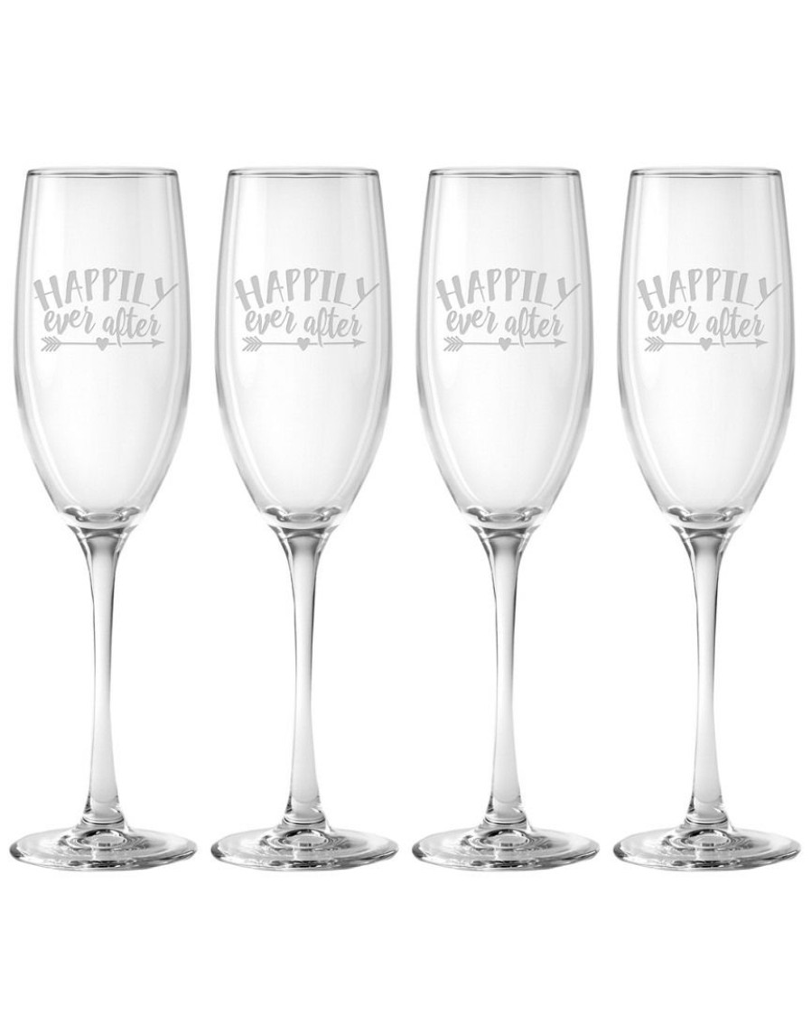 Games & Giftables Susquehanna Glass | Susquehanna Glass Set Of Four 8Oz Happily Ever After Flutes Home Bar Carts & Accessories