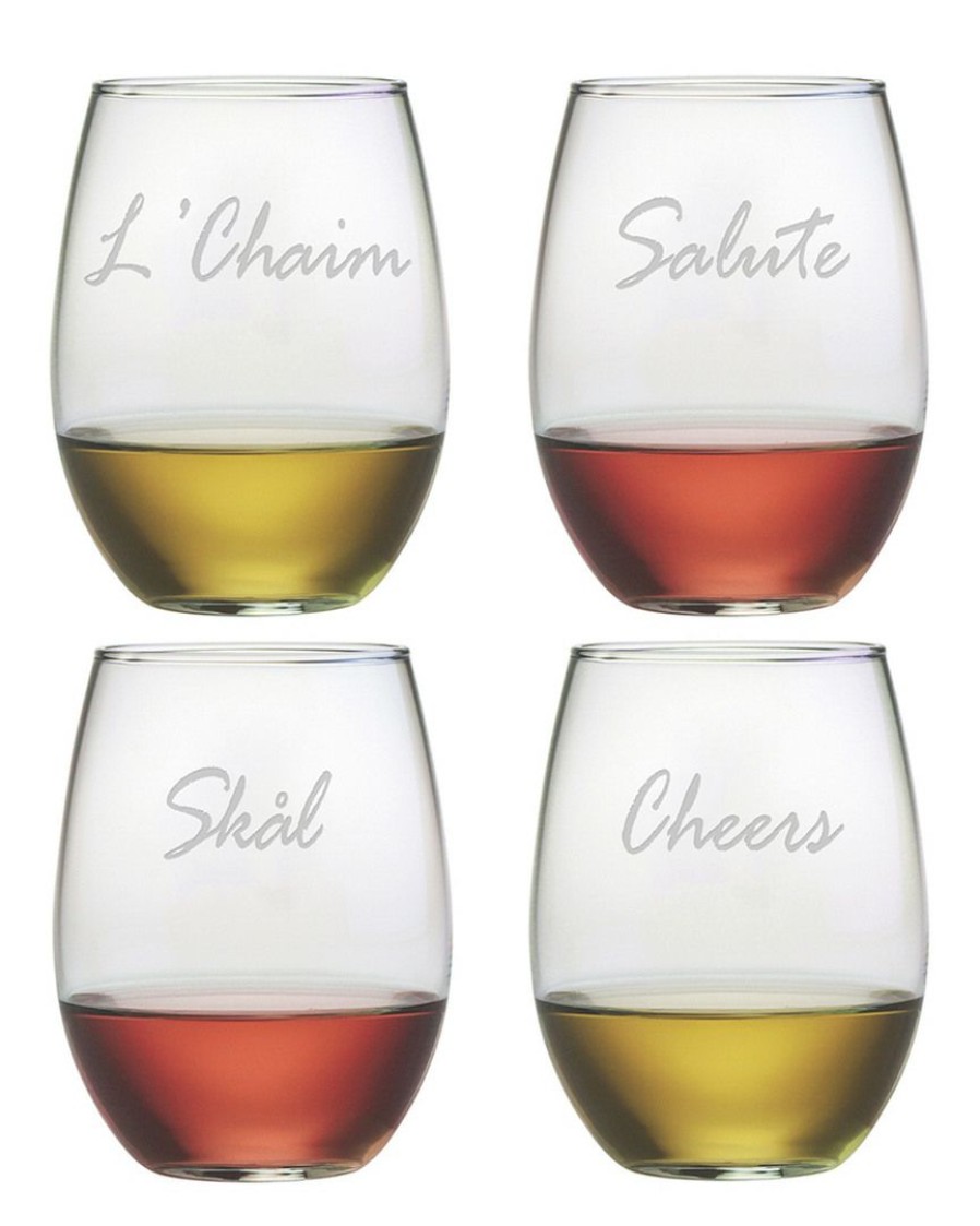 Drinkware Susquehanna Glass | Susquehanna Glass Cheers Around The World Set Of 4 21Oz Stemless Home Drinkware