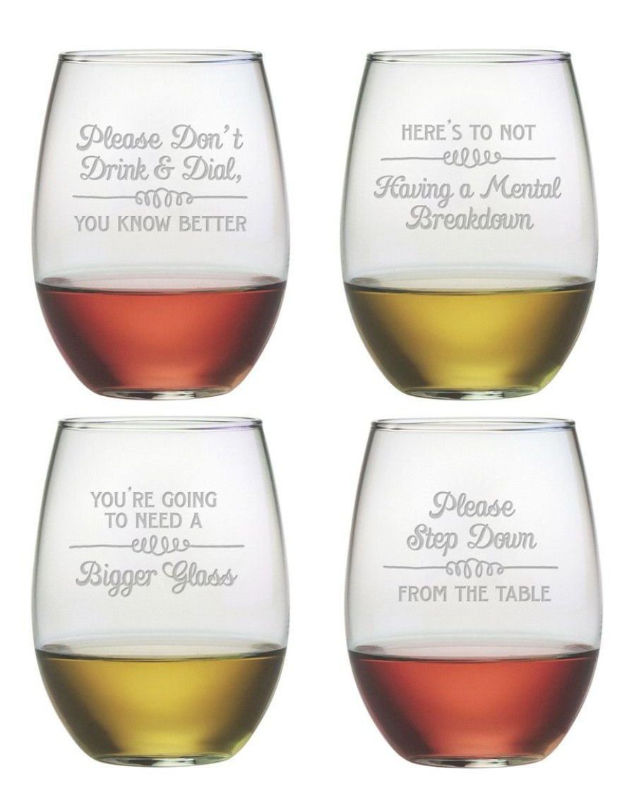 Games & Giftables Susquehanna Glass | Susquehanna Glass Set Of Four 21Oz Wine Wisdom Assortment Stemless Glasses Home Bar Carts & Accessories